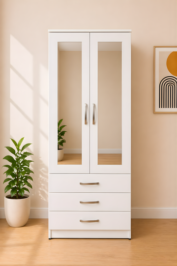 2 Door Wardrobe (3 Drawers & 2 Mirror)