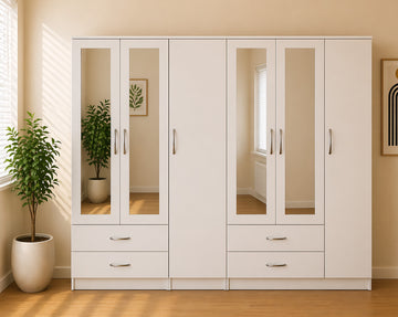 6 Door Wardrobe (4 Drawers & 4 Mirrors)