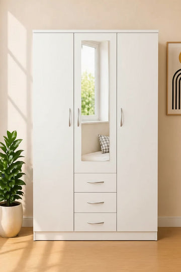 3 Door Wardrobe (3 Drawers & 1 Mirror)