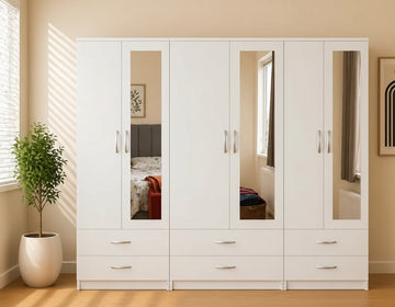 6 Door Wardrobe (6 Drawers & 3 Mirrors)